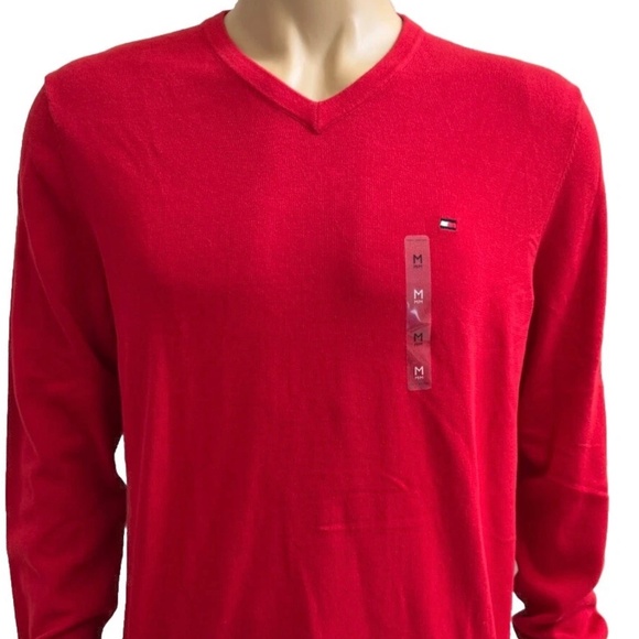 Tommy Hilfiger Long Sleeve Cotton Pullover Red Sweater Mens Medium 100% Cotton - Picture 1 of 6